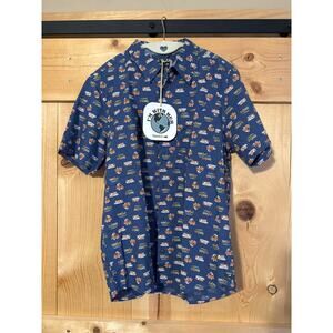 NWT Toad & Co Men’s Fletch Button Down Shirt Camper Van Blue Short Sleeve Size S
